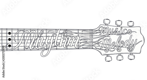 Guitar Headstock with "Rhythm" and "Melody" Text