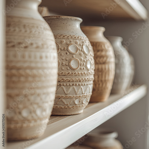 Embossed Ceramic Vases with Geometric Patterns