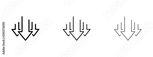 Foto Minimalist down arrow icon set, black outline downward direction symbols, 3 vect