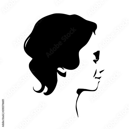 Young woman face side view in low key style. Elegant silhouette of a female head. Positive emotions. Woman with closed eyes.