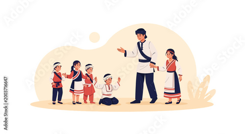 Diverse Group of Children Actively Engaged in Traditional Learning Activities in a Bright Educational Setting