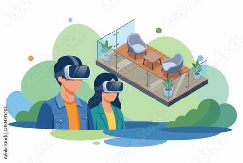Couple Using Virtual Reality for Modern Real Estate Home Tour