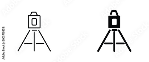 Bilde på lerret Laser level icon set on tripod, construction leveling tool vector illustration,