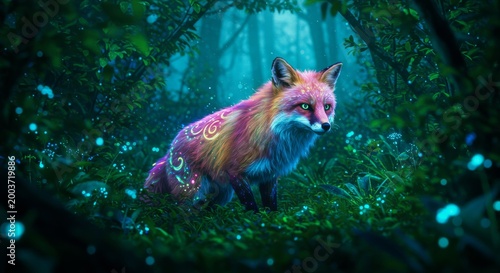 fantasy close up shot of animal creature in the green forest