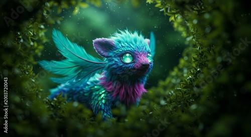 fantasy close up shot of animal creature in the green forest