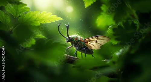 fantasy close up shot of animal creature in the green forest