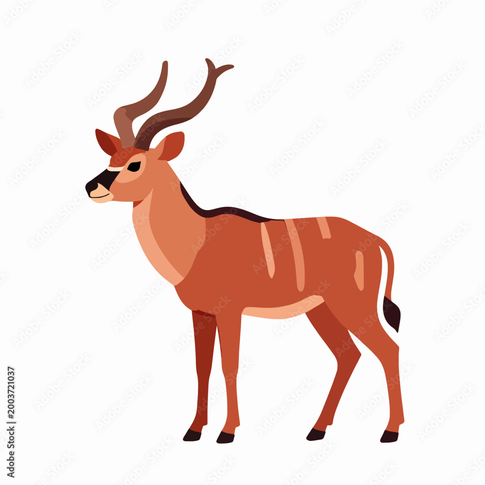 Fototapeta premium Minimalist flat vector graphic of a single kudu antelope, symbolizing African wildlife and the culture of the United Republic of Tanzania