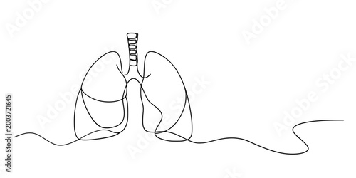 Foto Human Lungs Line Art, Minimalist continuous-line drawing of human lungs with tra