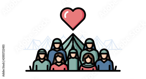 Diverse Group, Love, Tent Camping Icon