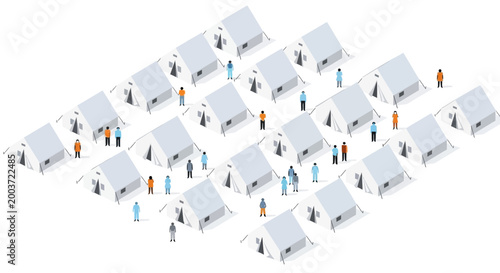Refugee Camp Tents with People