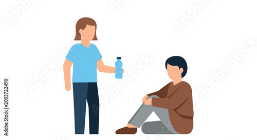 Person offering water to another