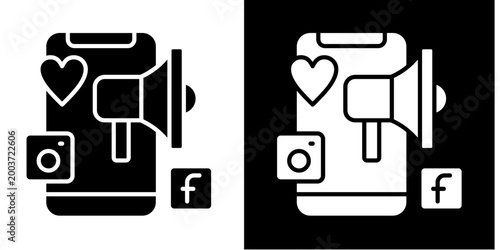 Mobile Marketing Icon Set White Glyph Style Collection