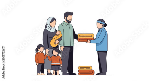 Family receiving humanitarian aid