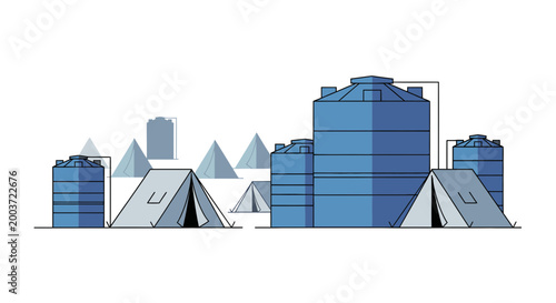 Toy Blocks Cityscape with Tents