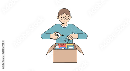 Person packing box, moving, shipping supplies