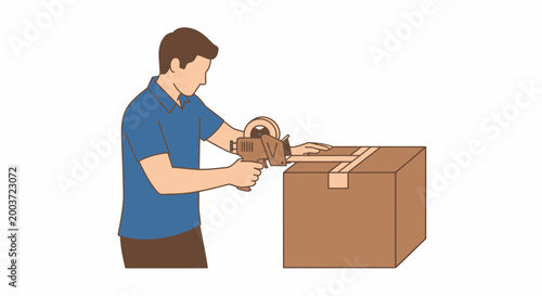 Man sealing a cardboard box with tape