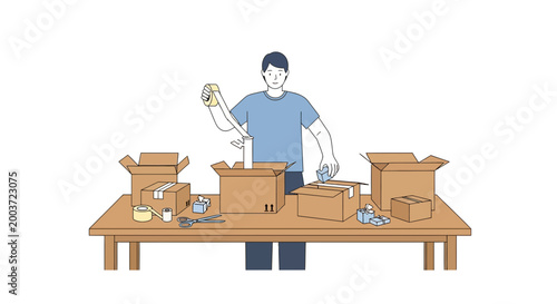 Man Packing Boxes for Shipping