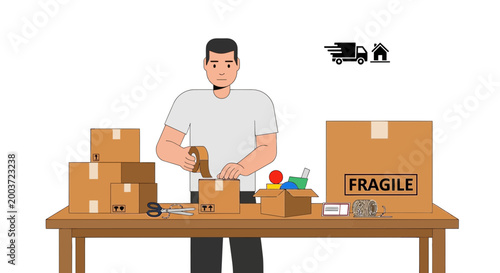 Man packing boxes for moving and shipping