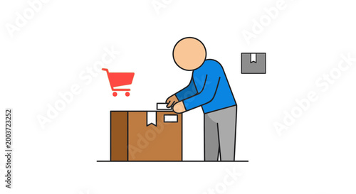 Konstfotografi Person packing box, shopping cart icon