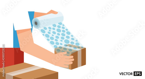 Packing Parcel with Bubble Wrap