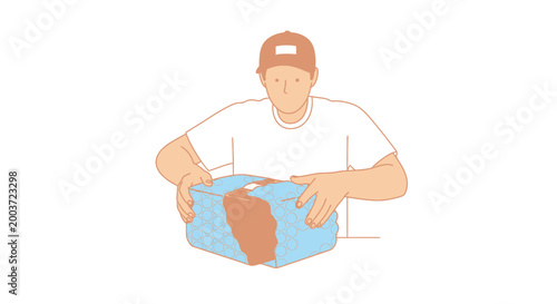 Delivery Person Holds Package