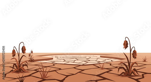 Obraz na plátne Arid Landscape with Cracked Earth and Wilted Plants