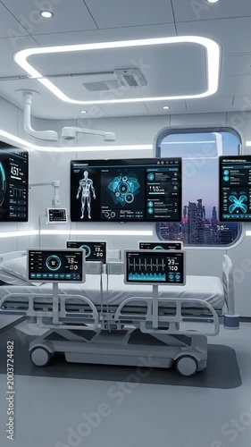 Futuristic Hospital Room with Advanced Medical Technology.