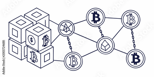 Cryptocurrency blockchain network concept with digital coins and blocks blockchain cryptocurrency currency technology decentralized connection transaction investment financial exchange