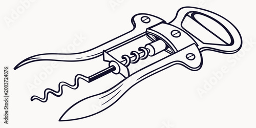 Professional wine bottle opener corkscrew sketch with wine tasting hand drawn cork puller corkscrew restaurant illustration isolated beverage equipment mechanical instrument monochrome