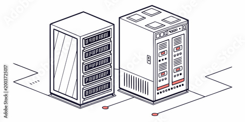 Isometric data center server racks illustration with technology computer infrastructure isometric illustration isolated background hardware computing database management internet mainframe