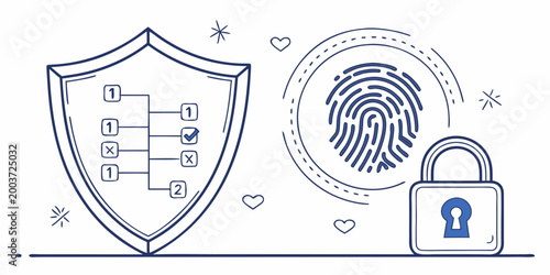 Identity verification and security protection concept with protection shield fingerprint scan identity theft cyber security data security user identity digital protection access control