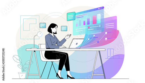 Business woman analyzing digital data charts on a laptop