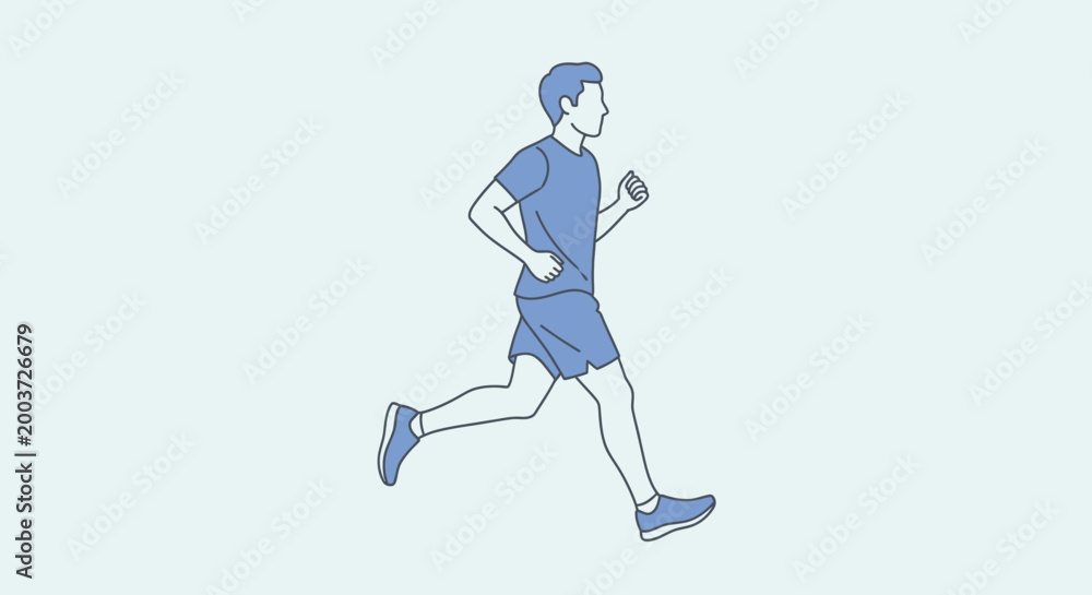 Fototapeta premium Running man silhouette in blue against a light background active lifestyle