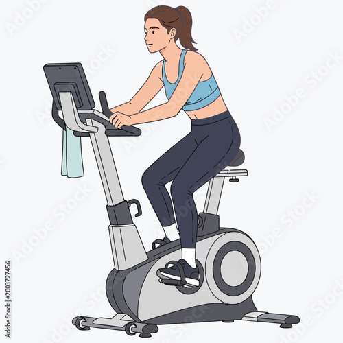 Woman exercising on stationary bike in gym for fitness and healthy lifestyle.