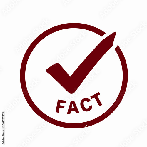 Grunge verification seal stamp icon: Flat vector graphic symbolizing truth, accuracy, and fact-checking evidence for educational and journalistic documents.