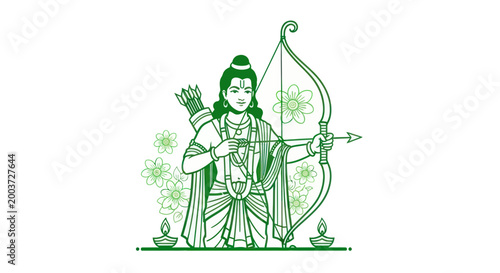 Lord Rama with bow and arrow, Hindu deity, illustration, festive design