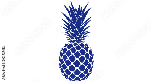 Stylized blue pineapple silhouette on white background, tropical fruit illustration