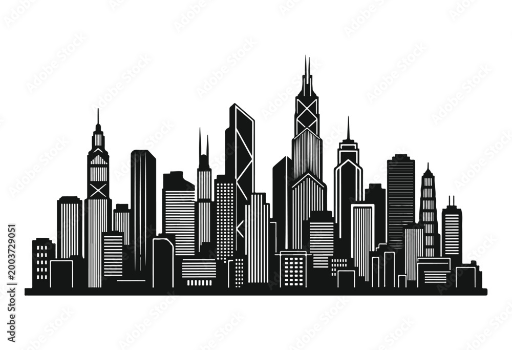 Obraz premium Vector illustration of city skyline, new york city skyline silhouette, city building silhouette. 