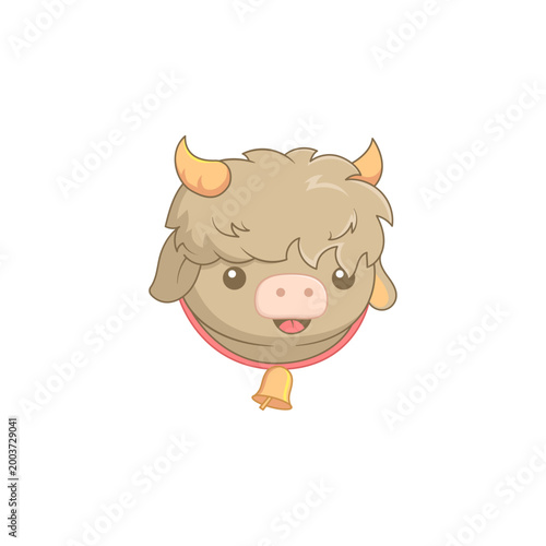 Cute Cow Head with a Bell Illustration