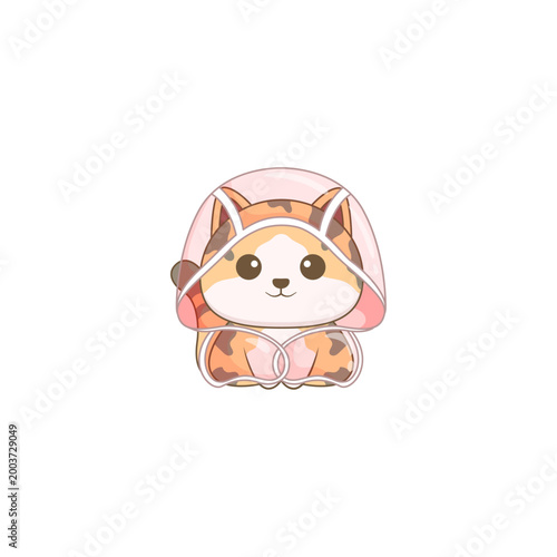 Cute Cat in a Pink Raincoat Illustration