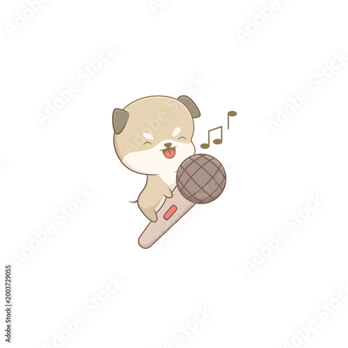 Cute Dog Singing into a Microphone Illustration