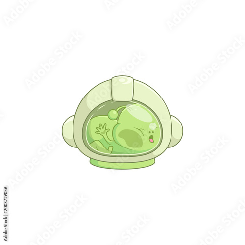 Cute Green Alien in a Space Helmet Illustration