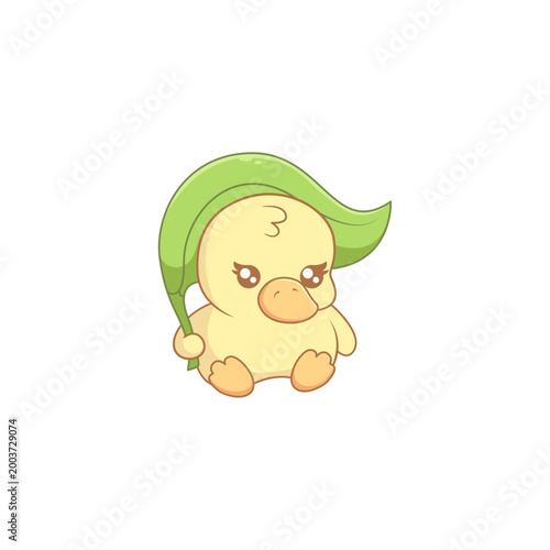 Cute Baby Duck Holding a Leaf Illustration
