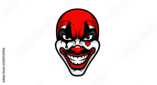 Scary Clown Face with Red Makeup and Evil Grin