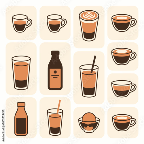 Coffee Beverages Icons Sheet Different Style of Coffee Drinks