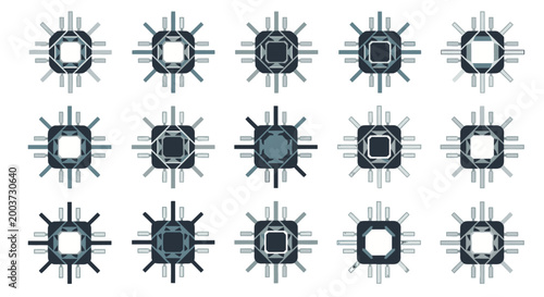 Collection of various microchip and circuit board icons.