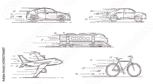 Technical drawings of various vehicles.