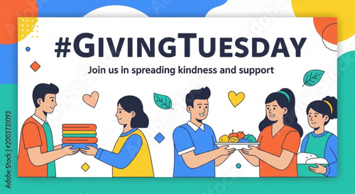 Diverse group of volunteers spreading kindness for GivingTuesday banner