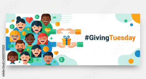 Diverse group of people sharing gifts for Giving Tuesday concept