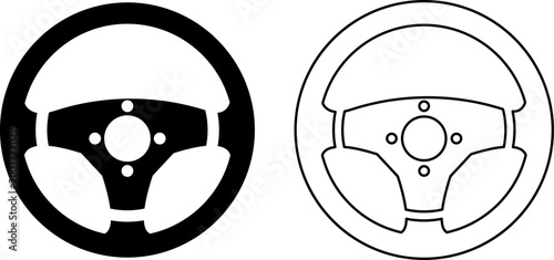Quadro su tela Steering Wheel Icon Car Control Driving Symbol Line and Solid Vector Illustratio